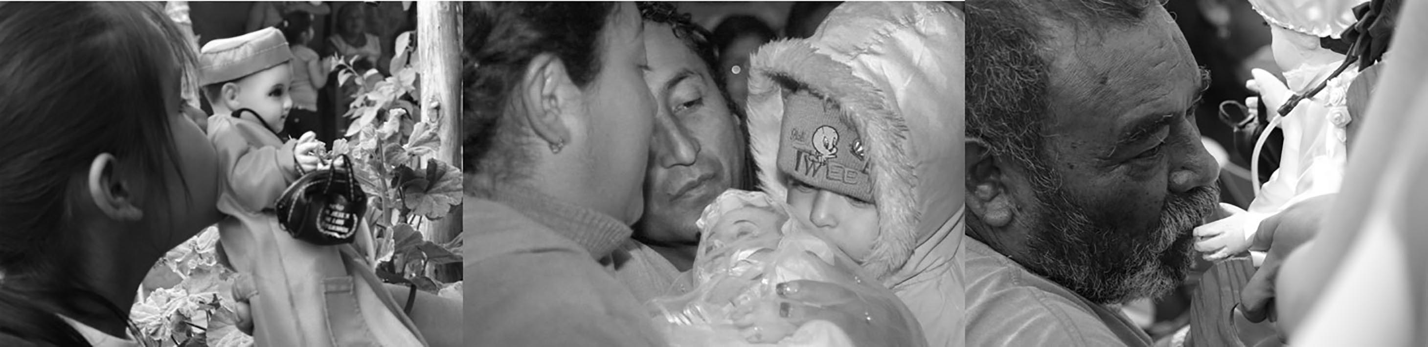 Montaje de fotografías: 1 y 3 adoración al Niño Doctor (Comunidad de Lequeitio, San Felipe, Guanajuato, 2009); 2 Niño Dormido (Comunidad de Carretón, San Felipe, Guanajuato, 2010).