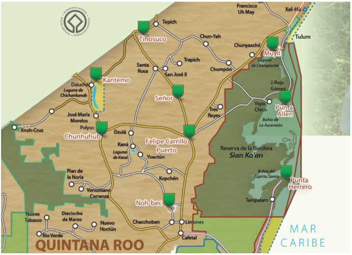 Ubicaci�n geogr�fica del territorio que constituye CS (tomado de
									Amigos de Sian Ka&rsquo;an
									[2014]).