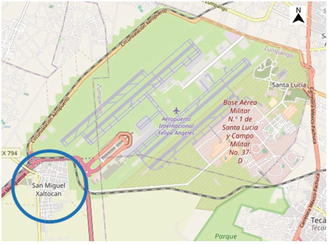 Ubicaci�n del pueblo de Xaltocan en relaci�n con su proximidad al
							AIFA.