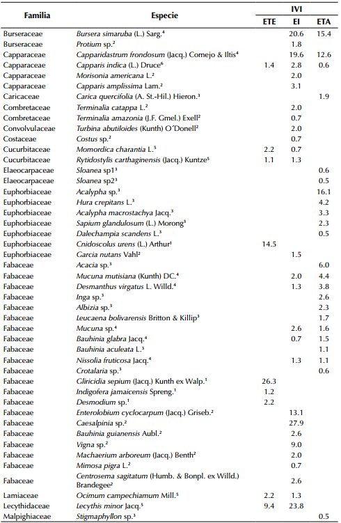Índice de Valor
de importancia (IVI) de las especies reportadas en el remanente de bs-T ubicado en ToluviejoColombia