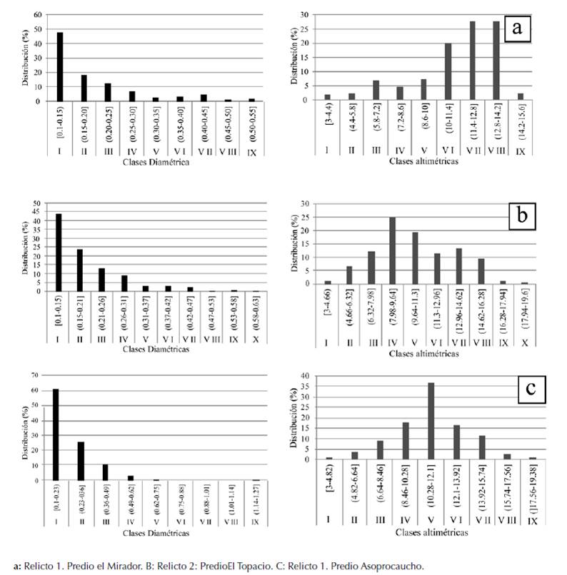 Distribución diamétrica y altimétrica de los individuos con un DAP ≥ 10cm.