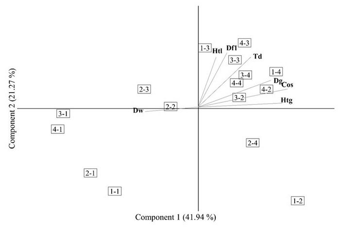Principal components representation (biplot), considering the consumption of fuel obtained during evaluations conducted in the region of Jalapo, Tocantins, Brazil
