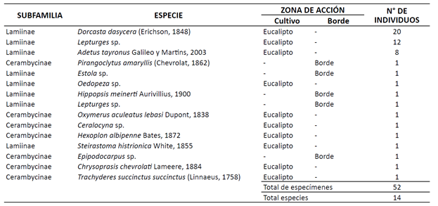 Riqueza y abundancia de los ceramb�cidos presentes en el interior y los bordes de las plantaciones de E. urograndis