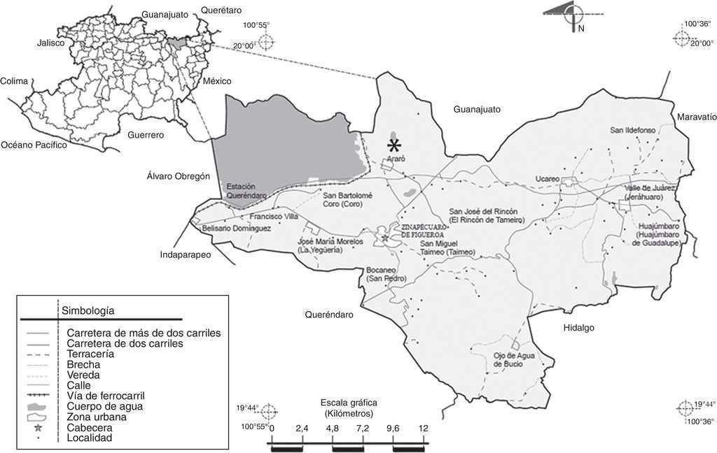 Ubicación geográfica de Los Hervideros, Michoacán. Fuente: Inegi, 2009.