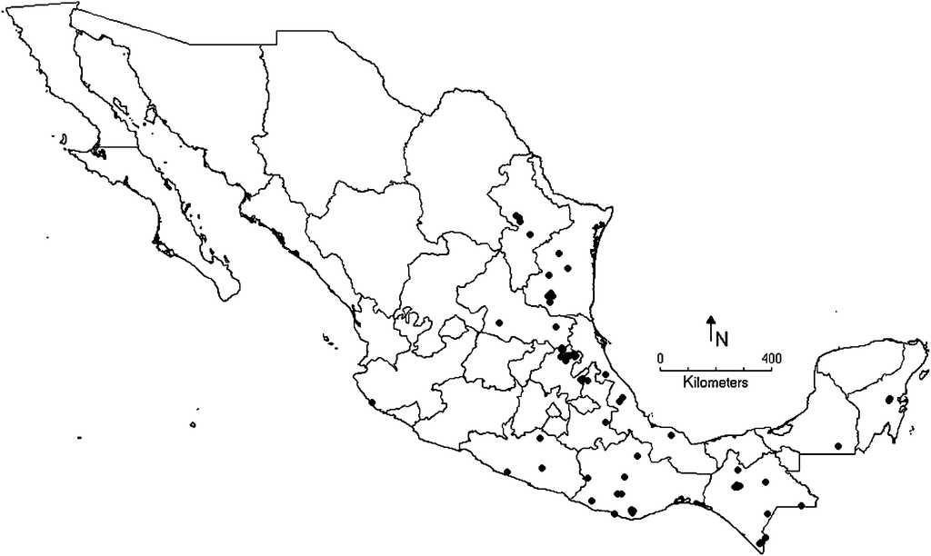 Distribuci&oacute;n de Largus maculatus Schmidt.