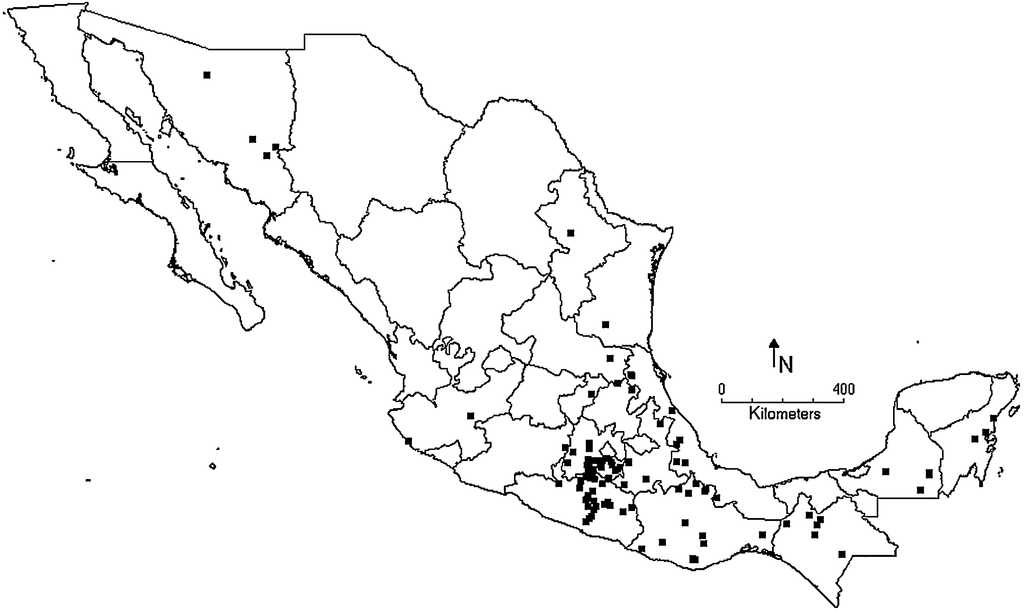 Distribuci&oacute;n de Largus maculiventris Schmidt.