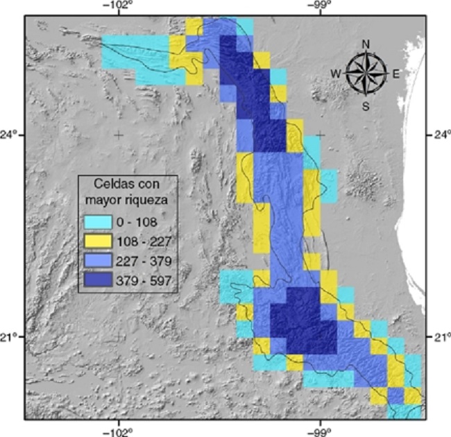 Sitios donde se encuentra la mayor riqueza estimada de la diversidad flor&iacute;stica y la heterogeneidad clim&aacute;tica de la Sierra Madre Oriental.