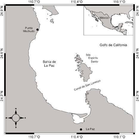 Ubicaci&oacute;n de la bah&iacute;a de La Paz en el golfo de California.