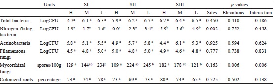 Abundance of rhizospheric bacteria and fungi associated with Fouquieria columnaris.