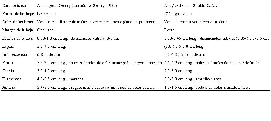Principales diferencias morfol&oacute;gicas entre A. congesta Gentry y A. sylvesteriana Giraldo-Ca&ntilde;as.