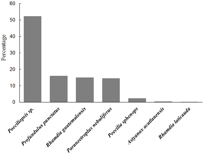 Percentage of fish hypural bones in neotropical otter scats found in the dry season in southern Tehuacán-Cuicatlán Biosphere Reserve.