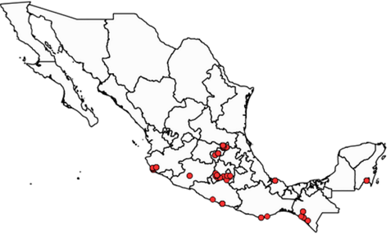 Sampling points of plants collected in Mexico.