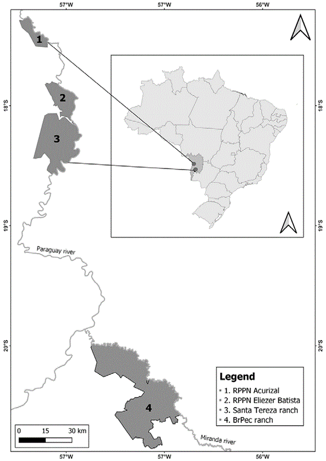 Study sites in the Brazilian Pantanal, Central-Western Brazil