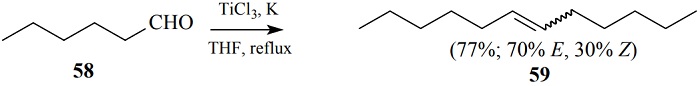 Reductive dimerization of carbonyl compounds in the synthesis of 6-dodecene, reviewed by W. Carruthers [14]