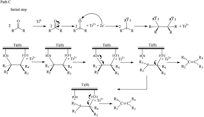 Four hypothetical mechanisms involving mixed carbonyl reductive coupling.
Path C [16]