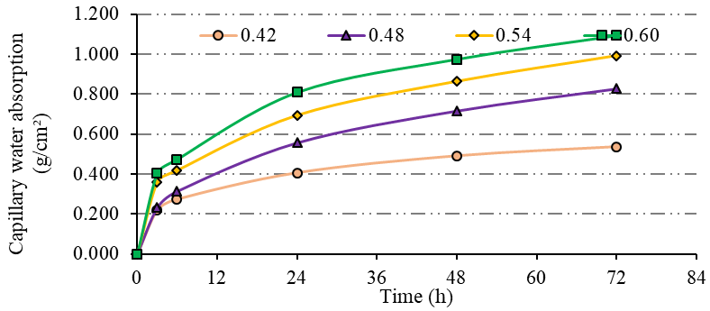 Absorption by capillarity over time - Design Mix II.