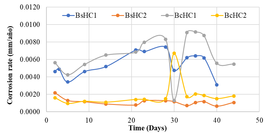 Corrosion potentials of the base
metals in sea water and calcium hydroxide.