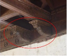 Dropping of corbels under tie rod beams
1 and 2 (T1 and T2), on axis 1.