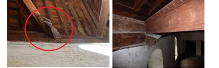 Dropping of skewed corbels (Sc7 and Sc8) under angle brace 4 (Ab4).