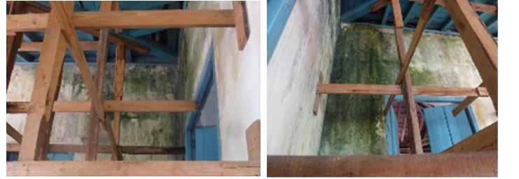 Patinas on gallery wall to axis 2 of the Choir.