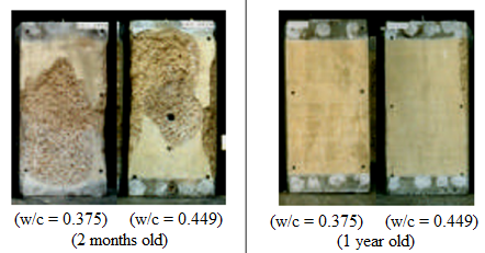 Reinforced concrete columns after fire simulation experiment (180min): effect of water/cement ratio and age on the occurrence of spalling phenomenon, 70cm square cross-section