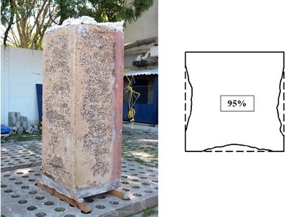 Column integrity and preserved cross-sectional detail after 180min (3h) test (showing the small cross-sectional reduction by spalling)