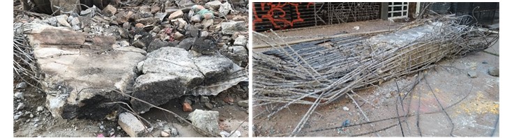 Excerpts cantilever slab and column collected from the debris for testing