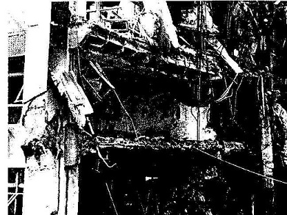 Collapse detail of the concrete structure of CESP Sede II building