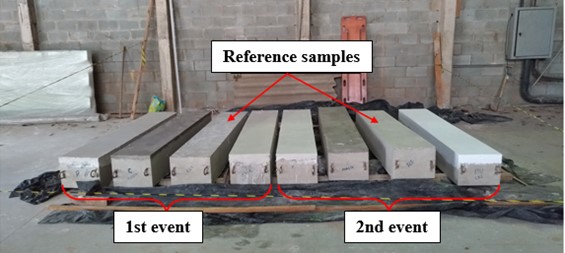 Detail of the finished elements with coatings applied, except for the reference samples.