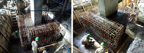Detail of execution of reinforcement frame services of pile caps.