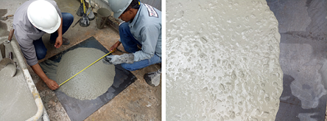 Visual aspect of self-compacting concrete used to reinforce structural pile caps.