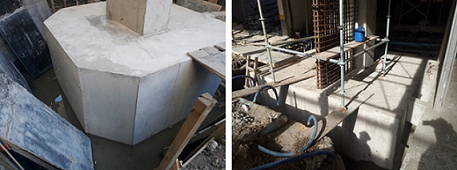 Detail of the visual aspect and the surface finish of concrete of reinforced pile caps.