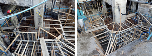 Detail of the formwork of structural reinforcement pile caps.