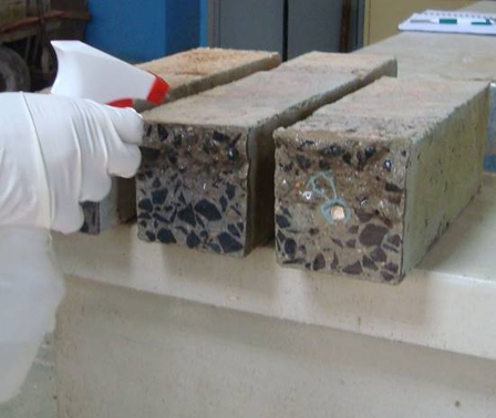 Chloride penetration tests with silver nitrate spray.