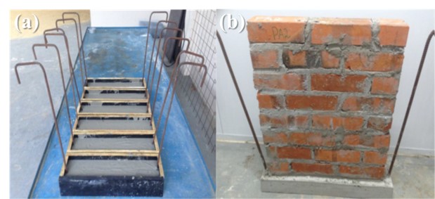 (a) Base of the wall and (b) Finished wall.