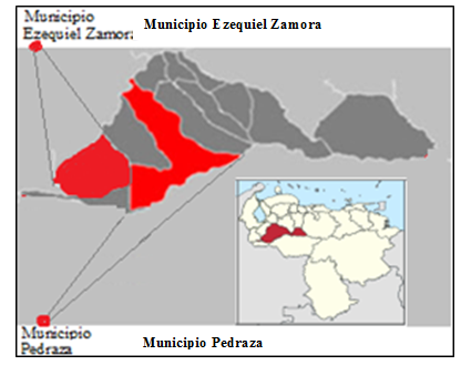 Ubicaci&oacute;n geogr&aacute;fica de
los municipios Ezequiel Zamora y Pedraza del estado Barinas