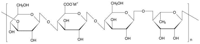 Estrutura qu&iacute;mica da forma deacetilada da goma gelana (Adaptado de Mao, 2000)111.