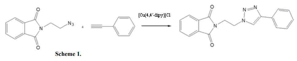 Synthesis of 1,2,3-triazole catalyzed by [Cu(4,4&rsquo;-dipy)]Cl complex.