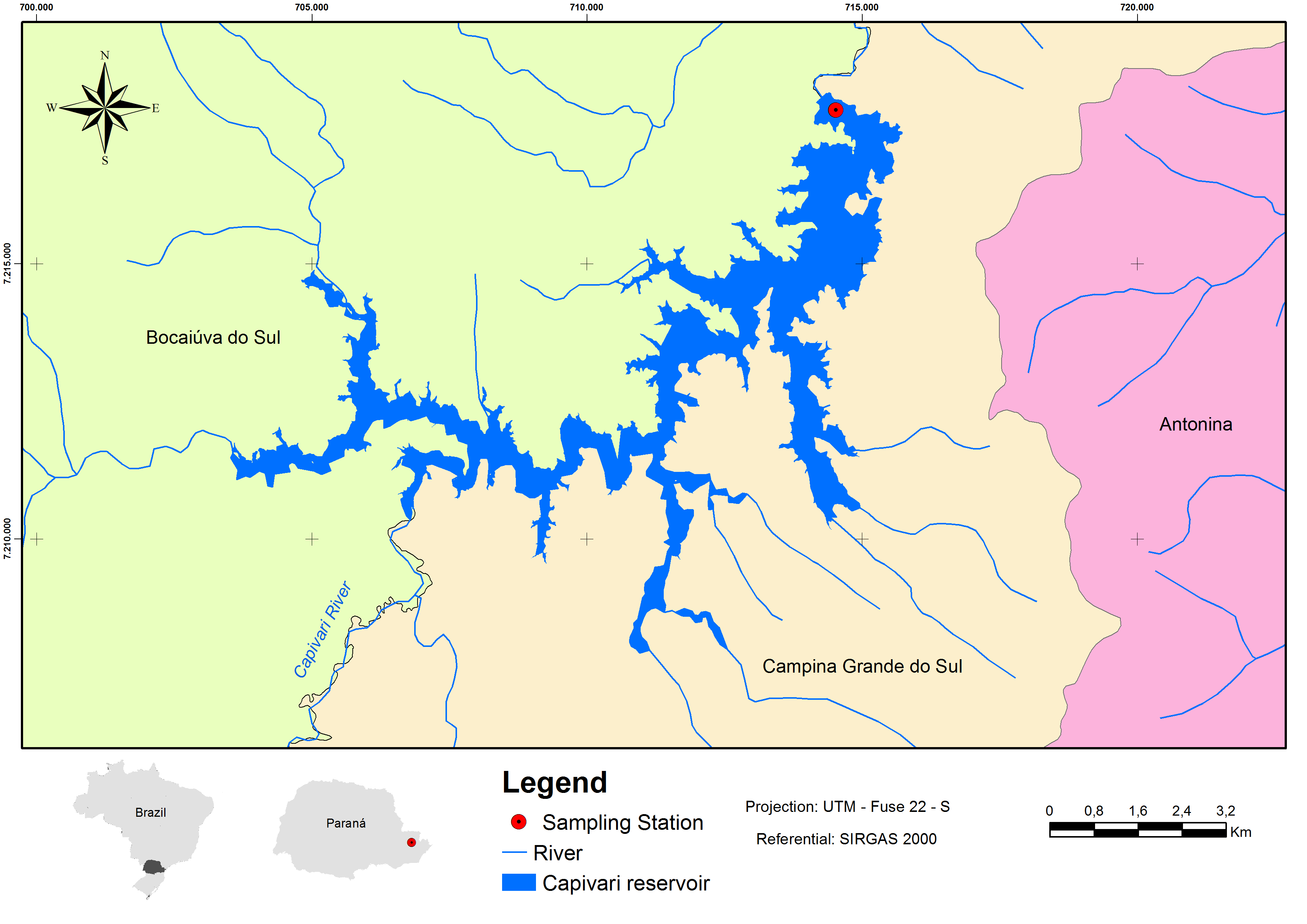 Capivari-Cachoeira HPP reservoir’s location.