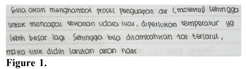 A CIRC student’s explanation regarding the boiling point of sugar solution.