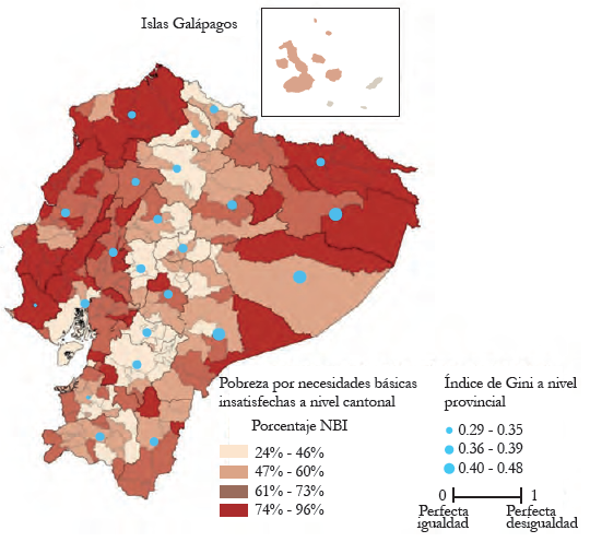 Pobreza por necesidades b&aacute;sicas (NBI) y coeficiente de Gini por
								provincia
