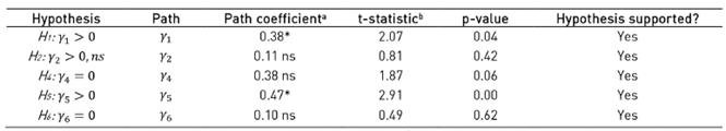 Summary of hypothesis test results