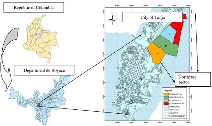 General location, city of Tunja, northeast sector. Territorial zoning plan (POT Tunja 2014.)