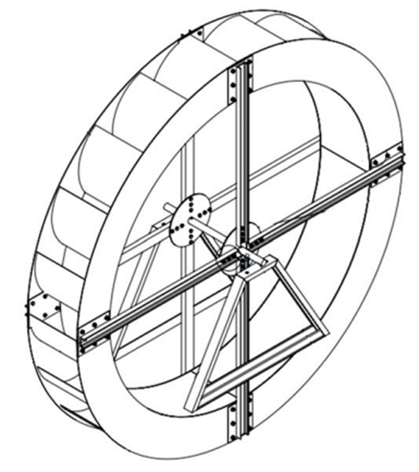 Draw of the designed overshot waterwheel by Lu&iacute;s Queijo