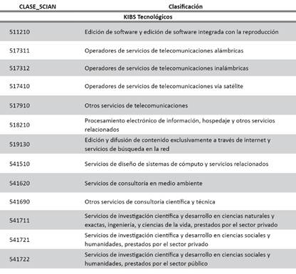 Clasificacin de los servicios KIBS con base en INEGI, 2013 (Continuacin)