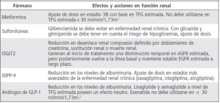 Efectos y acciones de los antihiperglicemiantes sobre la funci&oacute;n renal en pacientes con diabetes mellitus tipo 2