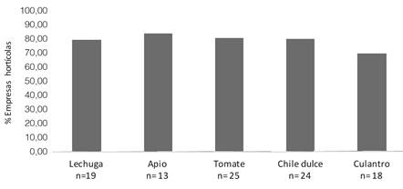 Porcentaje de empresas hort&iacute;colas que utilizan cajas pl&aacute;sticas en el proceso de cosecha del producto. 2013.