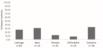 Porcentaje de empresas hort&iacute;colas en donde el producto cosechado entra en contacto con el suelo. 2013.