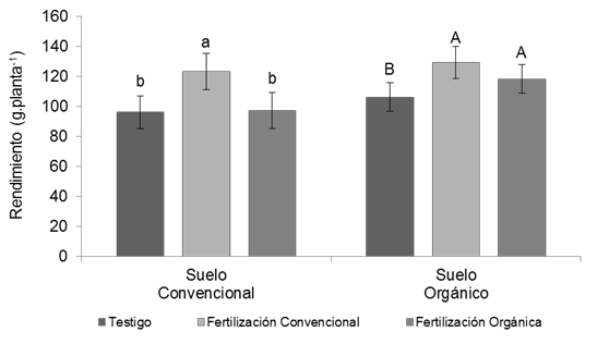 Efecto de la fertilización convencional y orgánica en un suelo con manejo convencional y orgánico sobre la producción de papa.