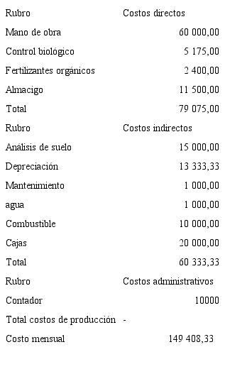 Costos directos, indirectos, administrativos de apio org&aacute;nico, en colones. 